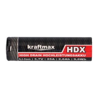 2x Kraftmax HDX Li-Ion Akku 18650 3,7V 2600mAh 25A
