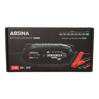ABSINA KFZ für 6V & 12V Auto & Motorrad KFZ Ladegerät, schwarz