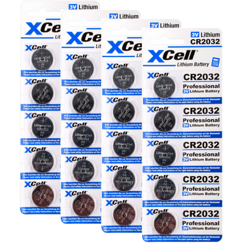 20er Spar-Set XCell CR2032 Lithium-Knopfzelle 3V / 220mAh (4x5er Pack