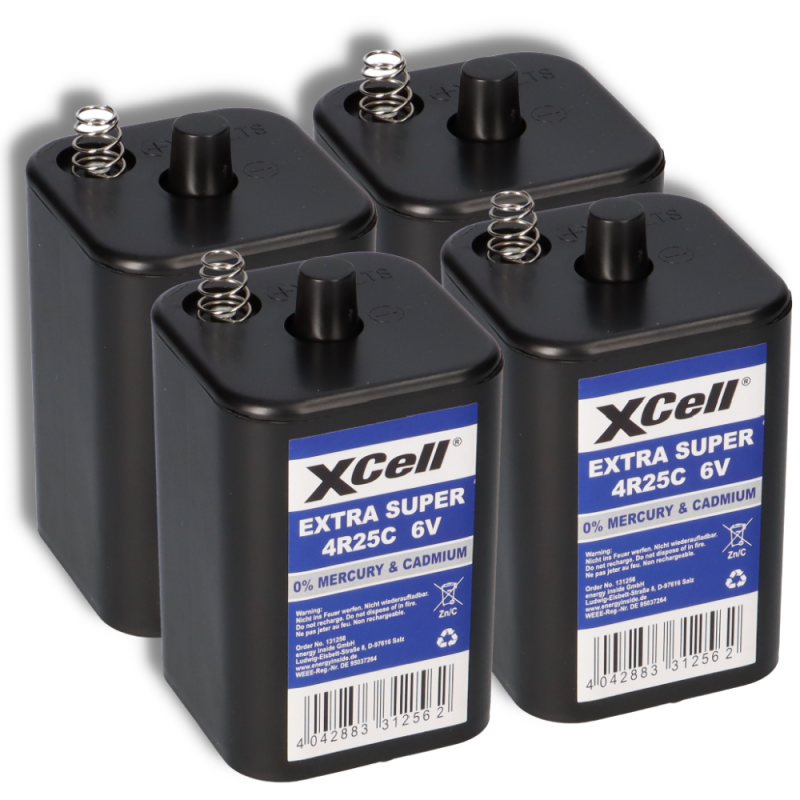4x XCell 4R25 6 Volt Blockbatterie 430 6V SET 9500mAh