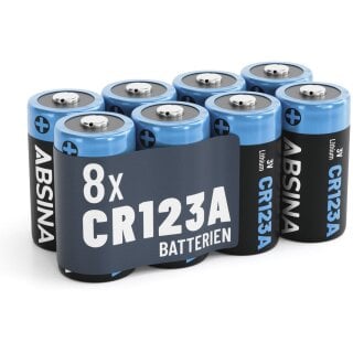 8x Absina CR123A Lithium Batterie 3V 1300mAh (8er Blister)