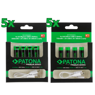 32x PATONA Premium USB-C AAA und AA Akkus Lithium (6x 4er Blister)