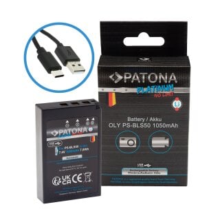 Patona Platinum Akku für Olympus BLS5 BLS-5 E-P3 E-PL2 PEN E-PL3 E-PM1 USB-C