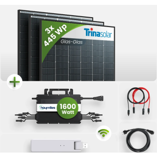 Balkonkraftwerk 1335W - 3x Trina Vertex S+ TSM-NEG9R.28 445Wp Solarmodul + Hoymiles HMS-1600-4T Microinverter Modulwechselrichter + Hoymiles DTU-WLite-S