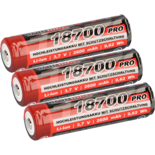 3x Kraftmax 18650 3,7V 9,62 Wh 2600mAh Akku PCB Schutzschaltung